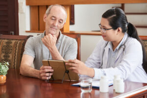 Doctor showing result to patient